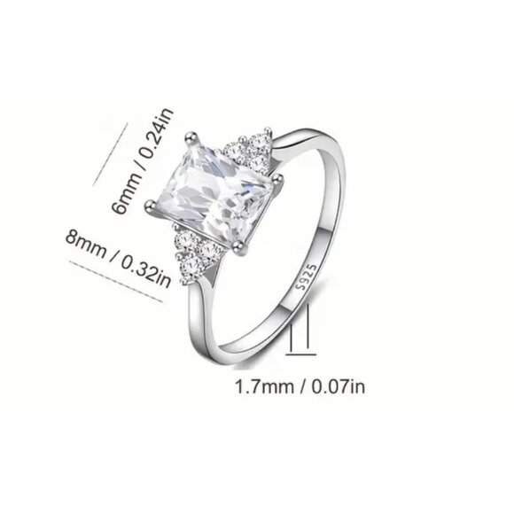 925 Sterling Silver Princess Cut Engagement Ring - Picture 4 of 4